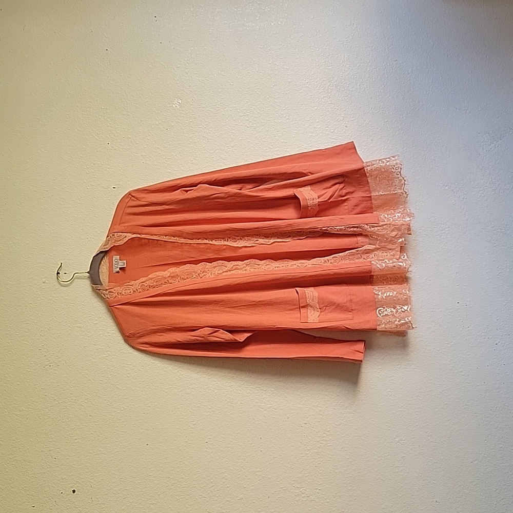 LOGO LORI GOLDSTEIN open cardigan with pockets size Small coral